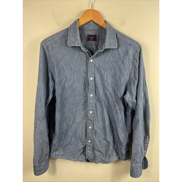 UNTUCKit Shirt Men’s M Blue Selvedge Chambray Long Sleeve Button-Front Slim Fit - Picture 1 of 7